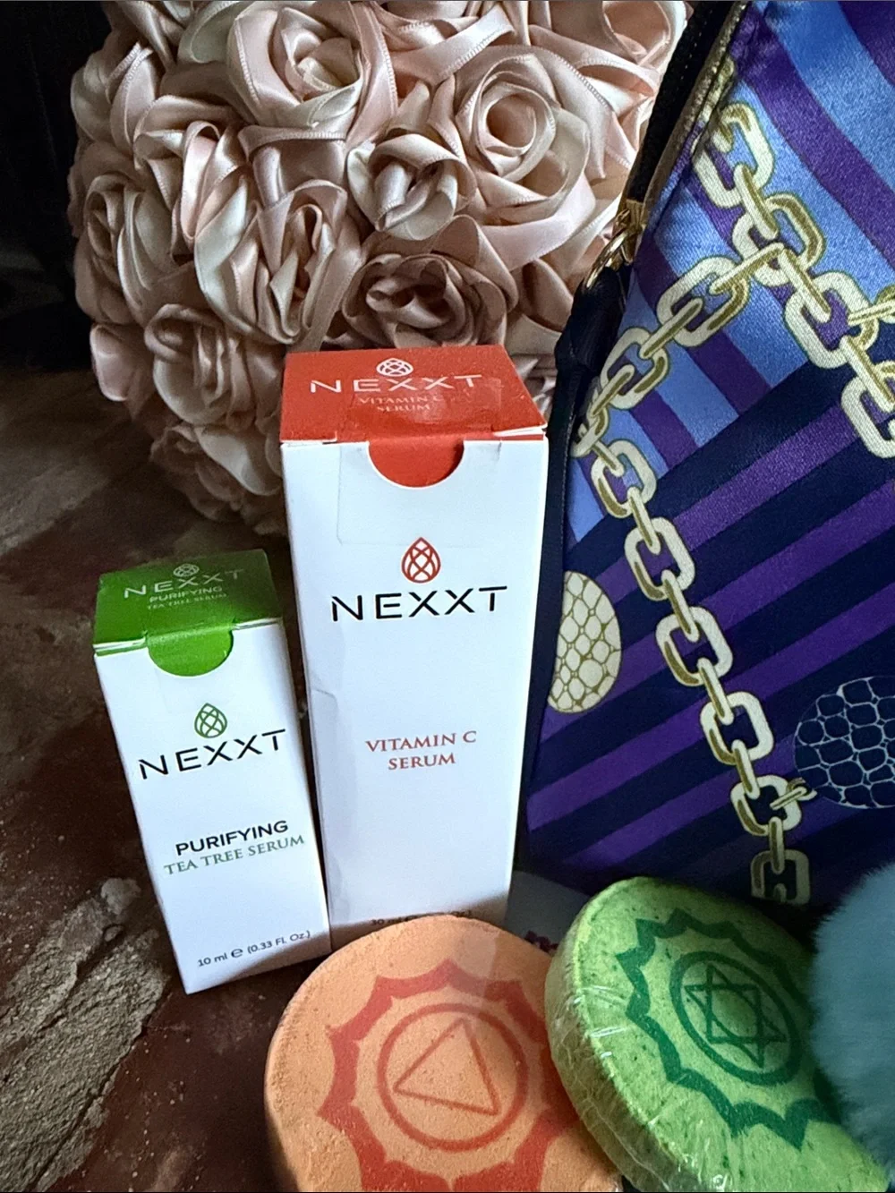 Purple Chain-Print Cosmetic Pouch beauty bundle.